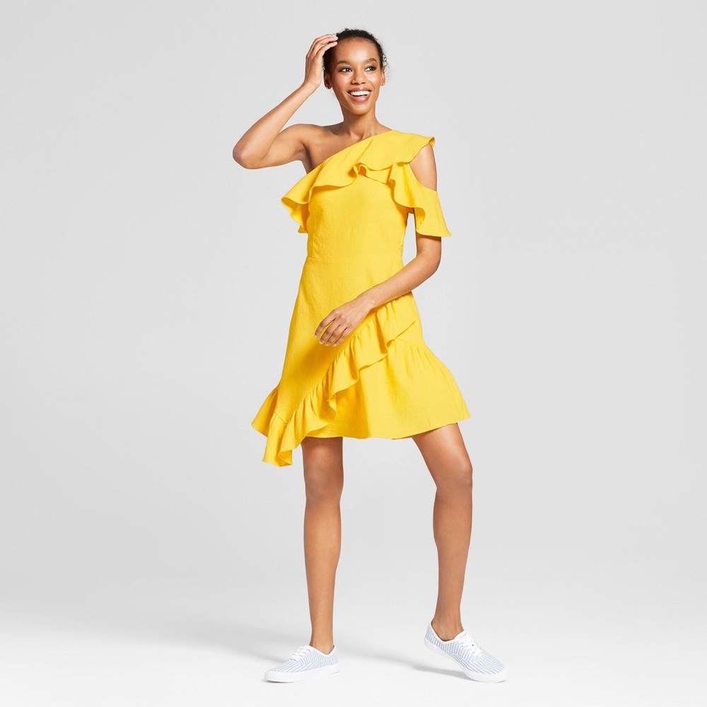 A New Day | Bright Yellow One Shoulder Dress
